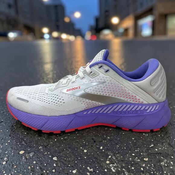 Brooks Shoes - Brooks Adrenaline GTS 22 Womens 9.5 B Running Shoes White Purple Y2K Athleisure